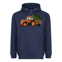 Navy Christmas Orange Farm Tractor Heavyweight Hoodie - RanaPortraitStore