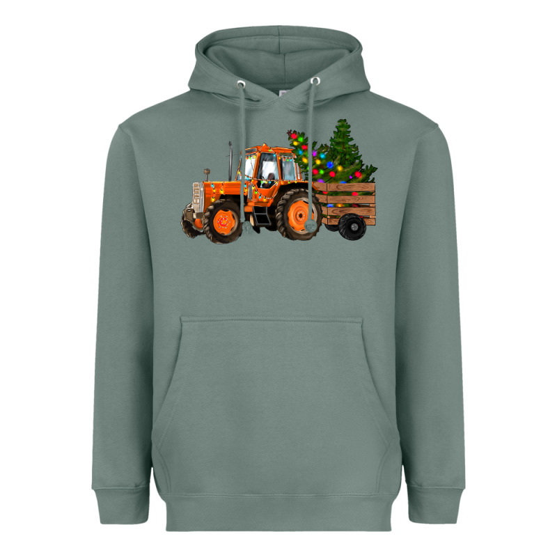 Christmas Orange Farm Tractor Heavyweight Hoodie by RanaPortraitStore | Teevron