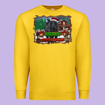 Merry Christmas Black Angus Cattle And Farm Premium Sweatshirt Designed By Ranaportraitstore