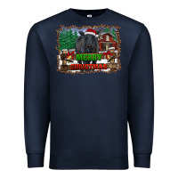 Navy merry christmas black angus cattle and farm Premium Sweatshirt - RanaPortraitStore
