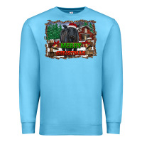 Ocean Blue merry christmas black angus cattle and farm Premium Sweatshirt - RanaPortraitStore