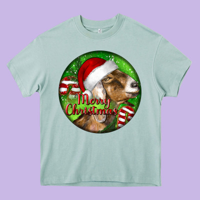 Nubian Goat Christmas Heavy Core Tee Designed By Lillyallendesigns