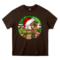 Chocolate Brown Nubian Goat Christmas Heavy Core Tee - LillyAllenDesigns