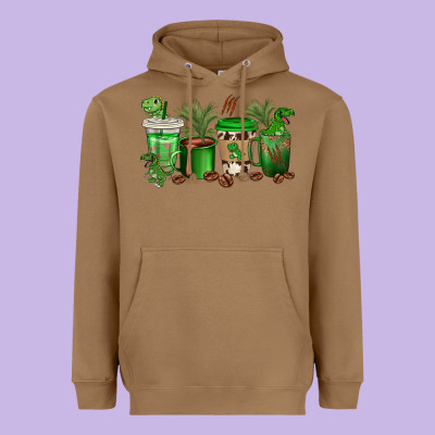T  Rex Coffee Cups Heavyweight Hoodie Designed By Texasbilliewilder