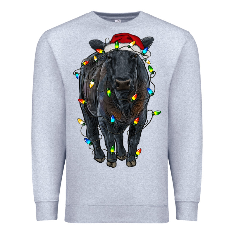 Christmas Black Angus Cattle With Lights Premium Sweatshirt by RanaPortraitStore | Teevron