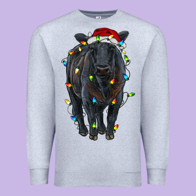Christmas Black Angus Cattle With Lights Premium Sweatshirt Designed By Ranaportraitstore