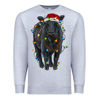 Heather Grey christmas black angus cattle with lights Premium Sweatshirt - RanaPortraitStore