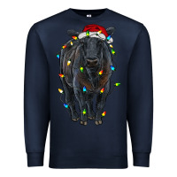 Navy christmas black angus cattle with lights Premium Sweatshirt - RanaPortraitStore