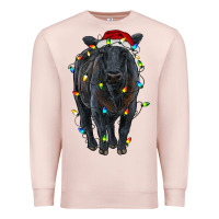 Pale Pink christmas black angus cattle with lights Premium Sweatshirt - RanaPortraitStore