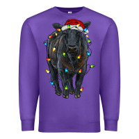 Purple christmas black angus cattle with lights Premium Sweatshirt - RanaPortraitStore