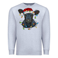 Heather Grey christmas baby black angus calf with lights Premium Sweatshirt - RanaPortraitStore