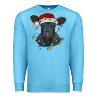 Ocean Blue christmas baby black angus calf with lights Premium Sweatshirt - RanaPortraitStore