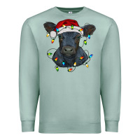 Seafoam christmas baby black angus calf with lights Premium Sweatshirt - RanaPortraitStore