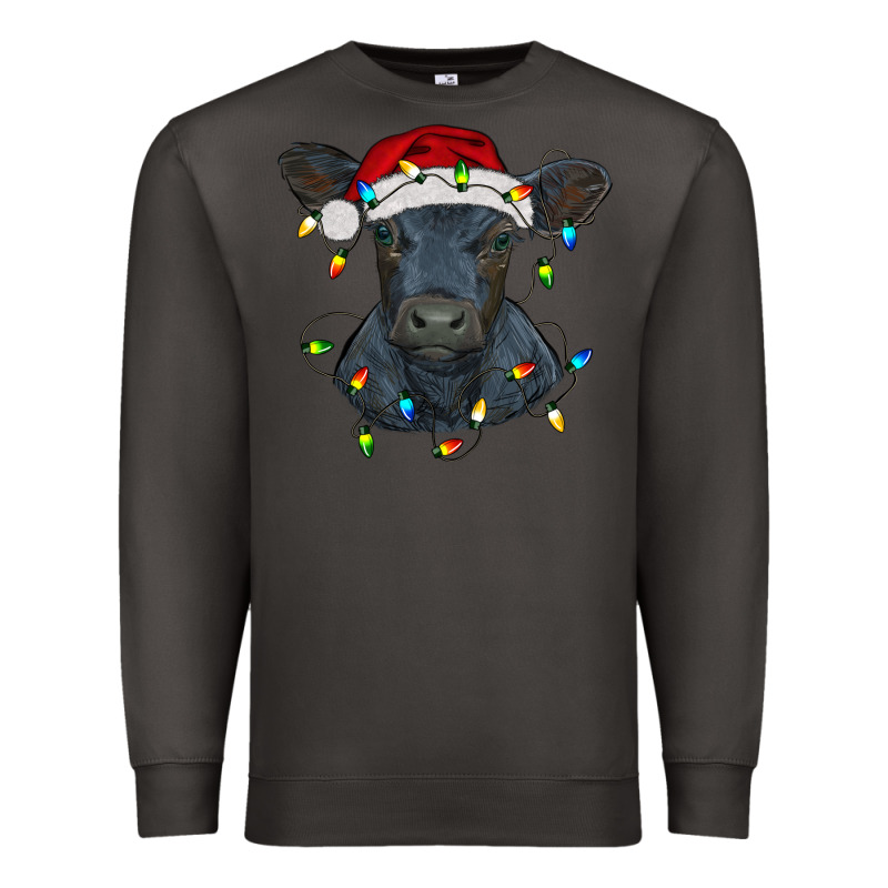 Christmas Baby Black Angus Calf With Lights Premium Sweatshirt by RanaPortraitStore | Teevron