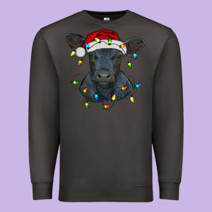 Christmas Baby Black Angus Calf With Lights Premium Sweatshirt Designed By Ranaportraitstore