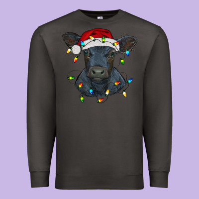 Christmas Baby Black Angus Calf With Lights Premium Sweatshirt Designed By Ranaportraitstore