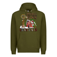 Army Green small town christmas with barn and cactus Premium Hoodie - AdoDesignShop