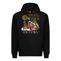 Black small town christmas with barn and cactus Premium Hoodie - AdoDesignShop