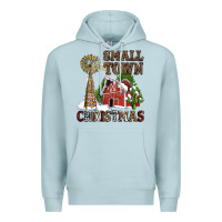 Blue Mist small town christmas with barn and cactus Premium Hoodie - AdoDesignShop