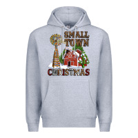 Heather Grey small town christmas with barn and cactus Premium Hoodie - AdoDesignShop