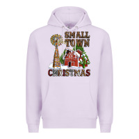 Lilac small town christmas with barn and cactus Premium Hoodie - AdoDesignShop