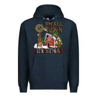 Navy small town christmas with barn and cactus Premium Hoodie - AdoDesignShop