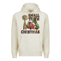 Oatmeal Heather small town christmas with barn and cactus Premium Hoodie - AdoDesignShop