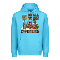 Ocean Blue small town christmas with barn and cactus Premium Hoodie - AdoDesignShop