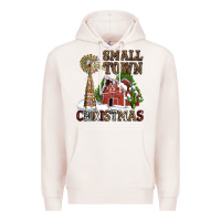 Pale Pink small town christmas with barn and cactus Premium Hoodie - AdoDesignShop