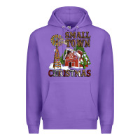 Purple small town christmas with barn and cactus Premium Hoodie - AdoDesignShop