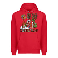 Red small town christmas with barn and cactus Premium Hoodie - AdoDesignShop