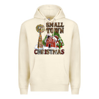 Sandshell small town christmas with barn and cactus Premium Hoodie - AdoDesignShop