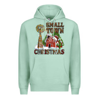 Seafoam small town christmas with barn and cactus Premium Hoodie - AdoDesignShop