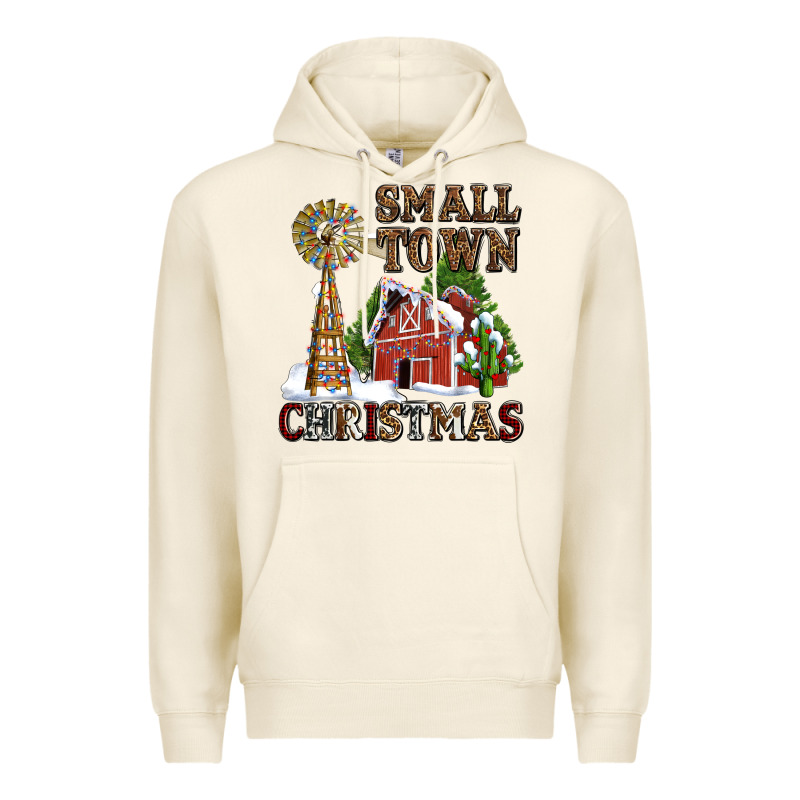 Small Town Christmas With Barn And Cactus Premium Hoodie by AdoDesignShop | Teevron