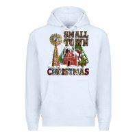 White small town christmas with barn and cactus Premium Hoodie - AdoDesignShop