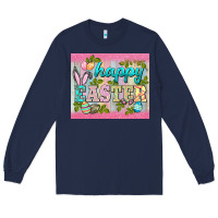 Navy happy easter mousepad Long Sleeve Tee - BarkalooDesign