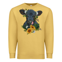 Antique Gold baby cow black angus calf with flowers Premium Sweatshirt - RanaPortraitStore