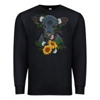 Black baby cow black angus calf with flowers Premium Sweatshirt - RanaPortraitStore