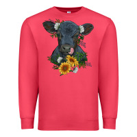 Cardinal baby cow black angus calf with flowers Premium Sweatshirt - RanaPortraitStore