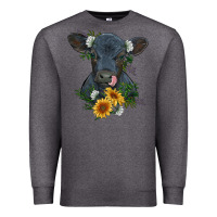 Charcoal Heather baby cow black angus calf with flowers Premium Sweatshirt - RanaPortraitStore