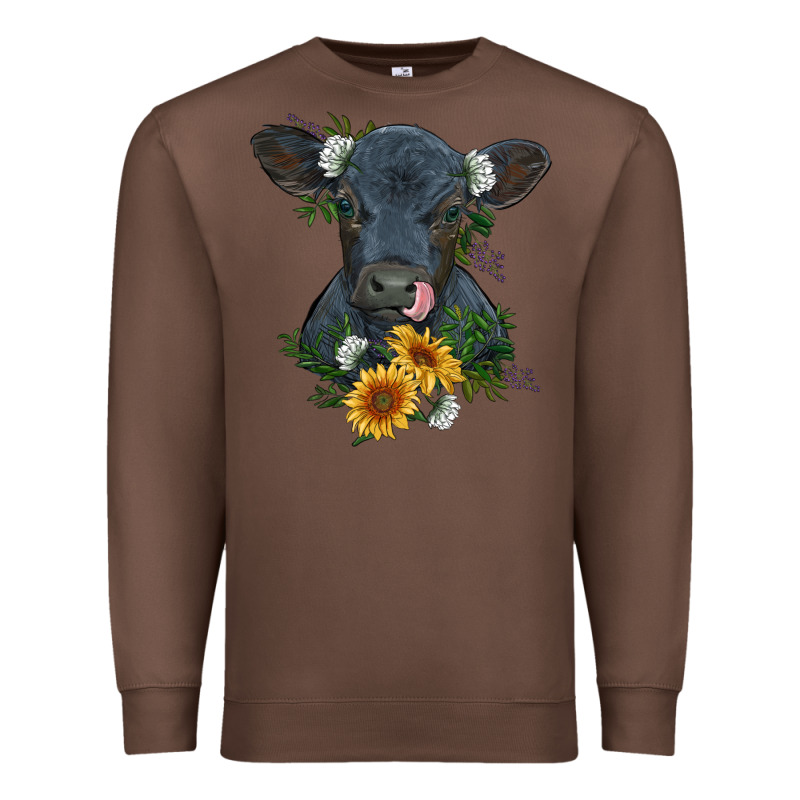 Baby Cow Black Angus Calf With Flowers Premium Sweatshirt by RanaPortraitStore | Teevron