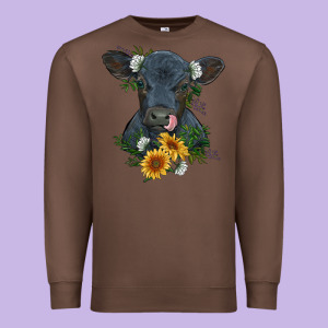 Baby Cow Black Angus Calf With Flowers Premium Sweatshirt Designed By Ranaportraitstore