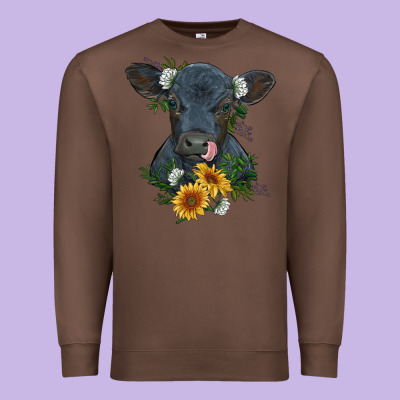 Baby Cow Black Angus Calf With Flowers Premium Sweatshirt Designed By Ranaportraitstore