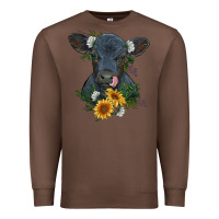 Chestnut baby cow black angus calf with flowers Premium Sweatshirt - RanaPortraitStore