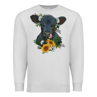 Dove Grey baby cow black angus calf with flowers Premium Sweatshirt - RanaPortraitStore