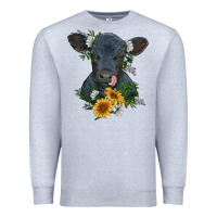Heather Grey baby cow black angus calf with flowers Premium Sweatshirt - RanaPortraitStore