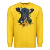 Lemon baby cow black angus calf with flowers Premium Sweatshirt - RanaPortraitStore