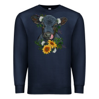 Navy baby cow black angus calf with flowers Premium Sweatshirt - RanaPortraitStore