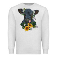 Oatmeal Heather baby cow black angus calf with flowers Premium Sweatshirt - RanaPortraitStore
