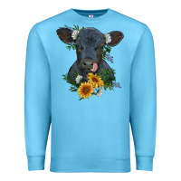 Ocean Blue baby cow black angus calf with flowers Premium Sweatshirt - RanaPortraitStore